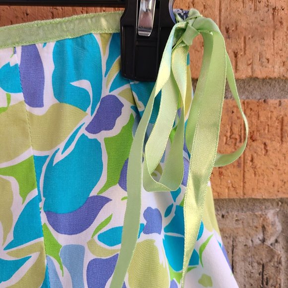 St. John's Bay Flared Pleated Skirt Side Tie Blue White Floral Size 14 - Picture 3 of 7